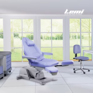 Lemi Podo High je ergonomski in funkcionalni stol za podiatrijo, zasnovan za maksimalno udobje pacienta ter omogoča menjavanje delovnih položajev z nastavitvijo višine glede na potrebe pri delu.